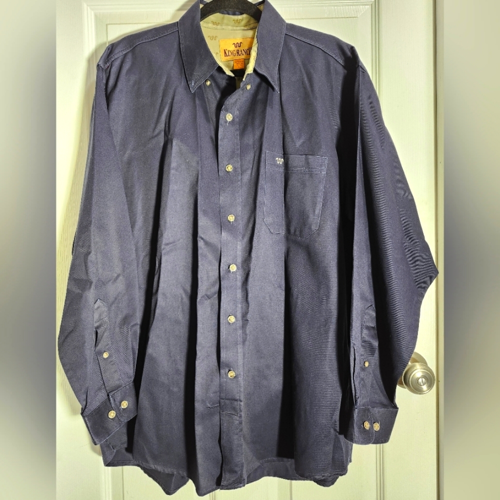 King Ranch navy blue long sleeve button down shirt men's XL